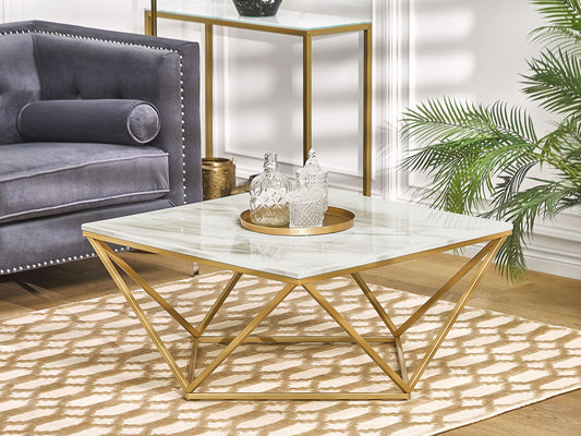 Couchtisch Marmor Optik beige / gold quadratisch 80 x 80 cm MALIBU