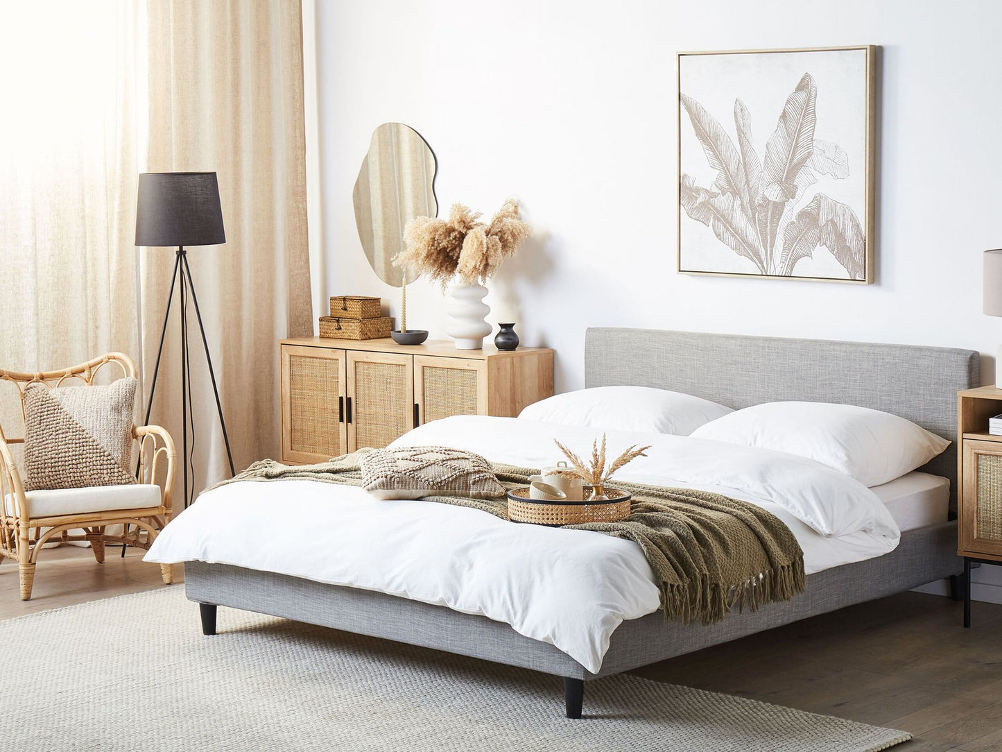 Bett mit Lattenrost Stoff FITOU 160 x 200 cm Hellgrau