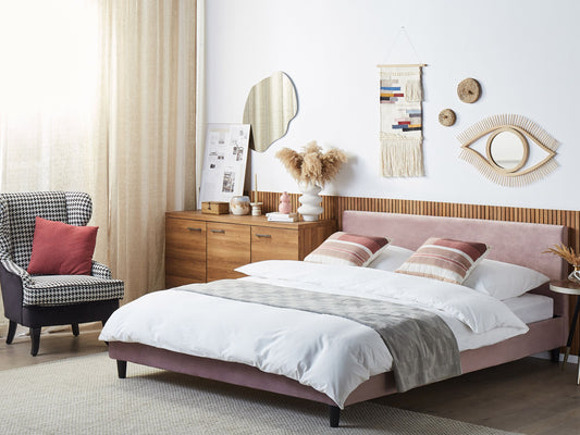 Bett mit Lattenrost Samtstoff FITOU 180 x 200 cm Rosa