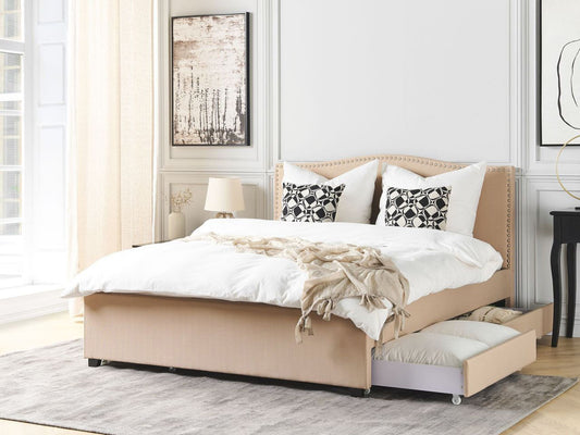 Bett mit Schubladen Stoff MONTPELLIER 160 x 200 cm Beige