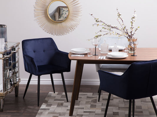 Esszimmerstuhl 2er Set JASMIN Samtstoff Dunkelblau