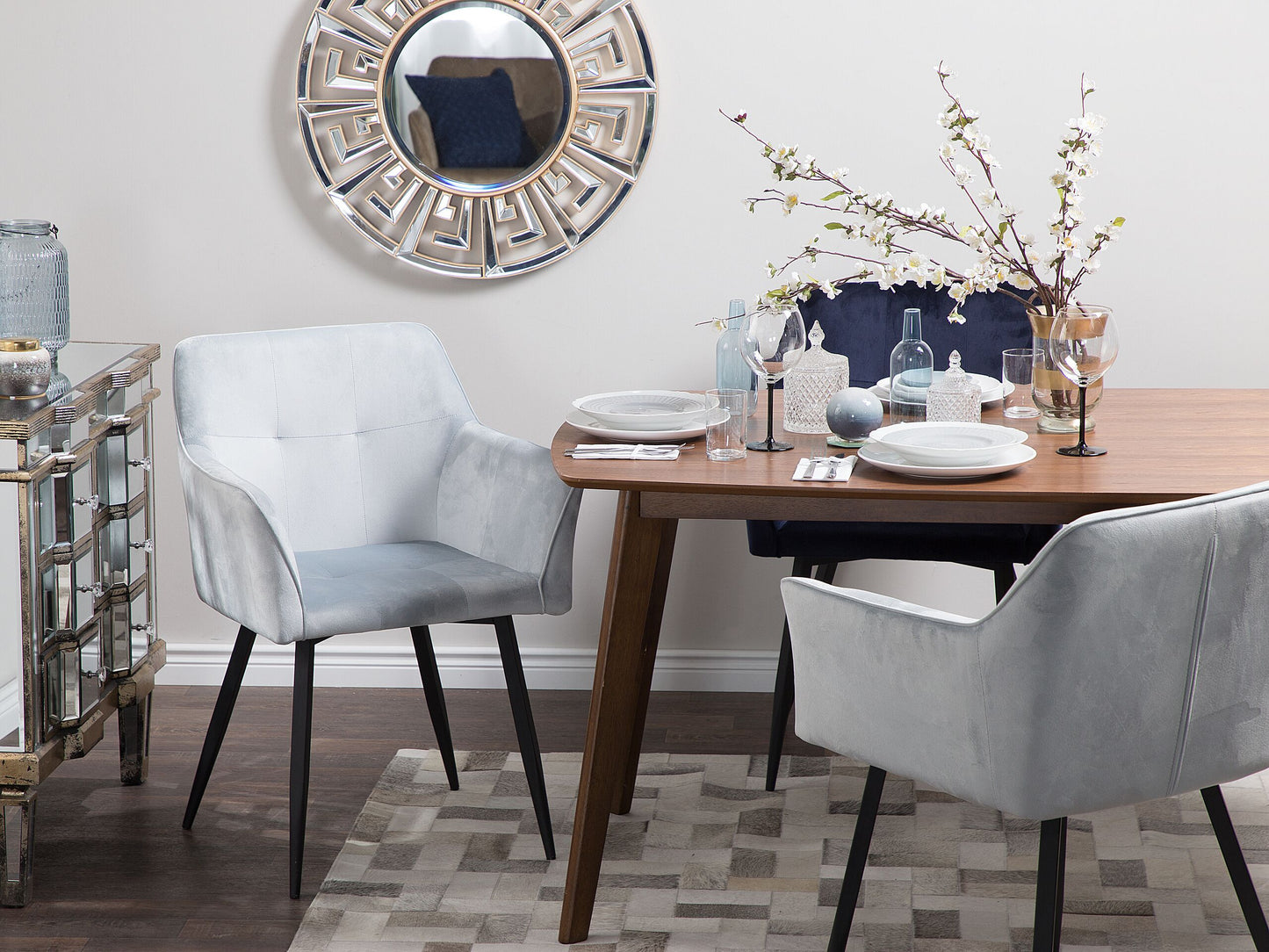 Esszimmerstuhl 2er Set JASMIN Samtstoff Hellgrau