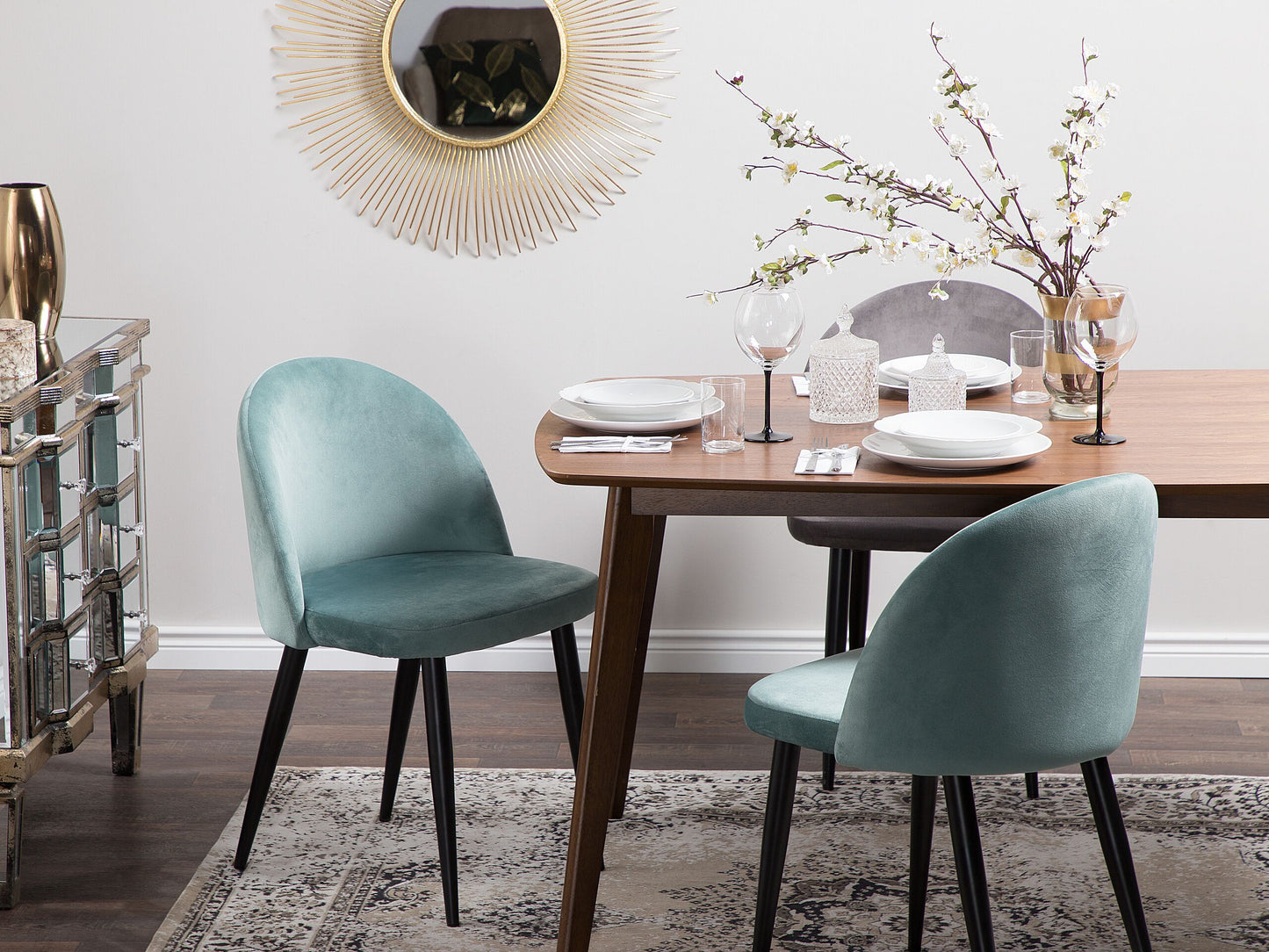 Esszimmerstuhl 2er Set VISALIA Samtstoff Mintgrün