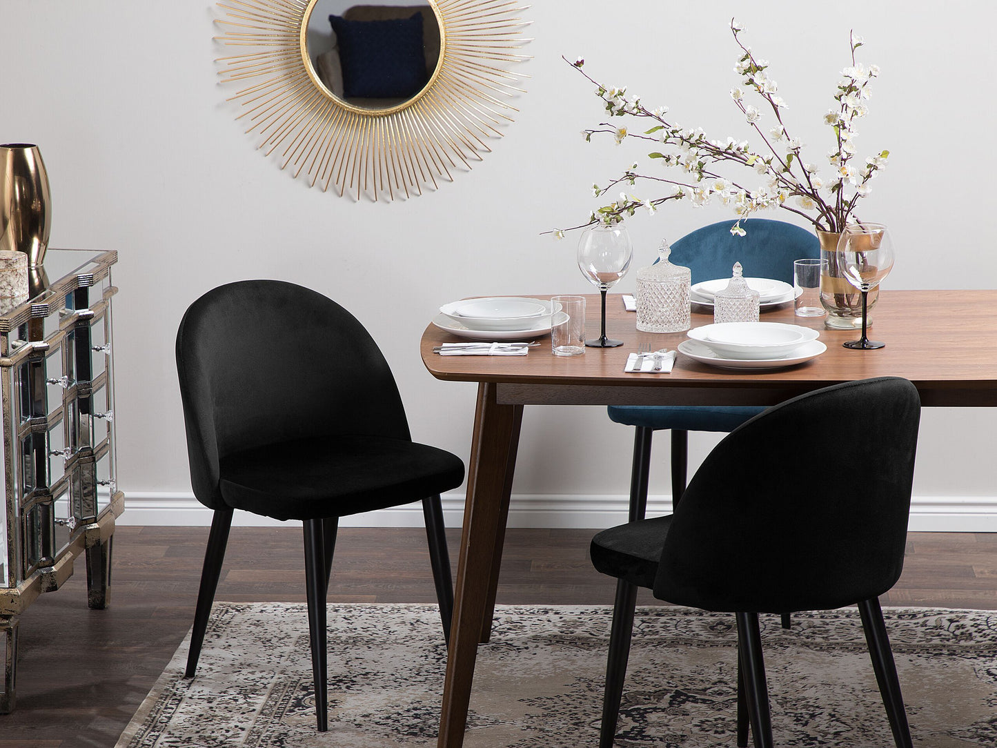 Esszimmerstuhl 2er Set VISALIA Samtstoff Schwarz