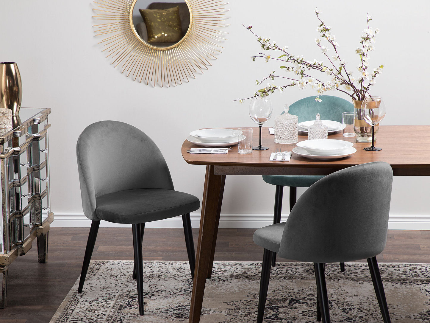 Esszimmerstuhl 2er Set VISALIA Samtstoff Grau