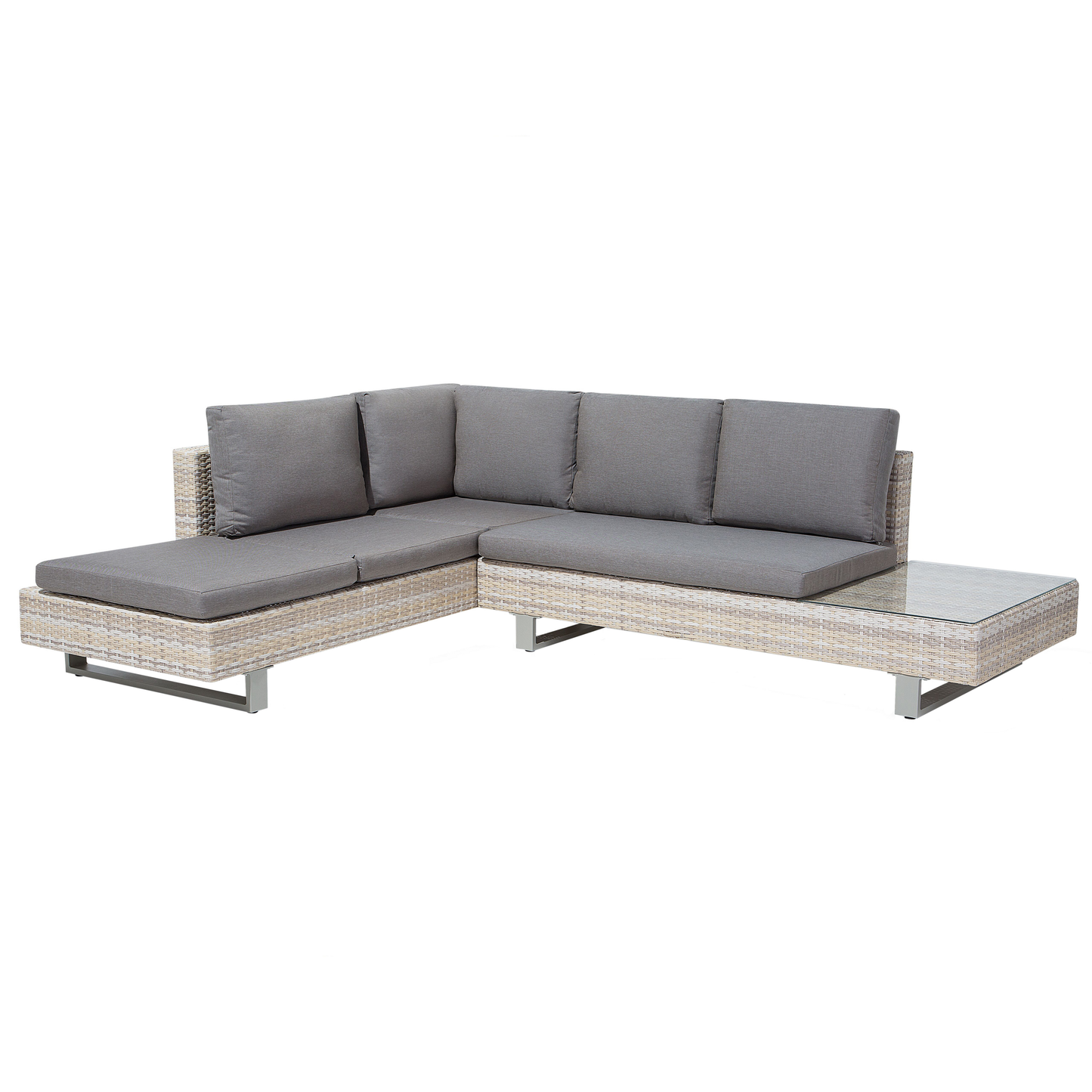 Garten Ecksofa mit Tisch 5-Sitzer LANCIANO rechtsseitig Polyrattan Grau