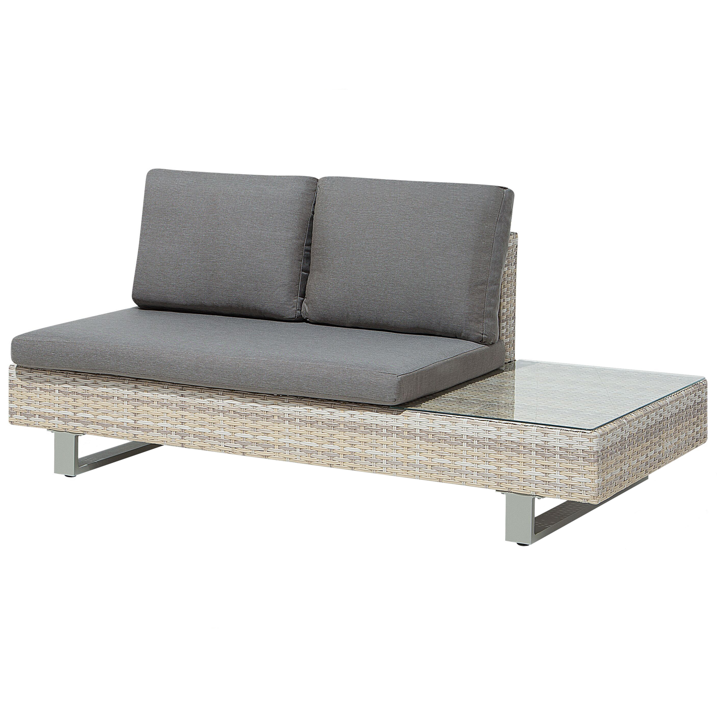 Garten Ecksofa mit Tisch 5-Sitzer LANCIANO rechtsseitig Polyrattan Grau