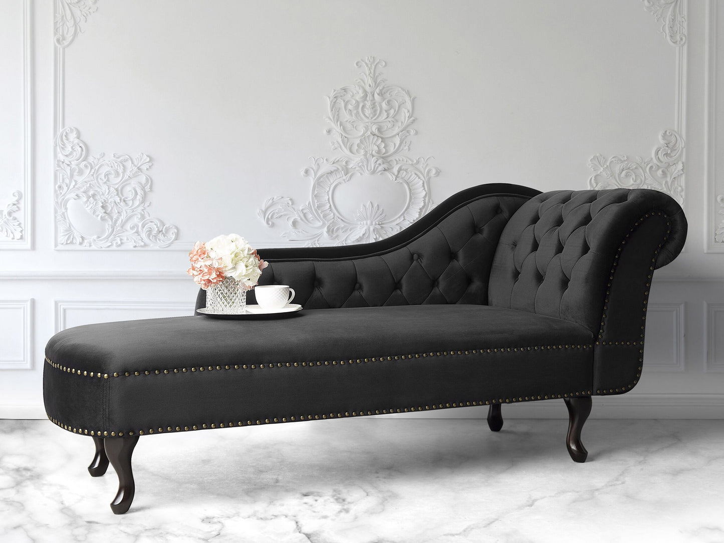 Chaiselongue Samtstoff schwarz rechtsseitig NIMES