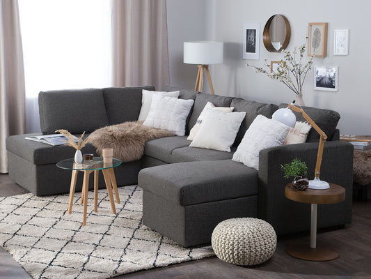 Schlafsofa U-förmig dunkelgrau KARRABO