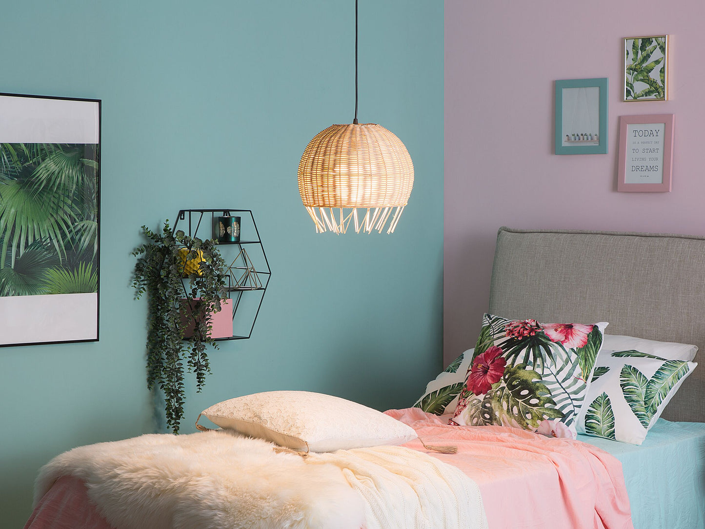 Hängelampe DRINO Rattan Hellbraun