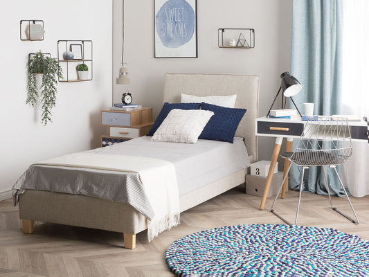 Bett mit Lattenrost Stoff SENNEZ 90 x 200 cm Beige