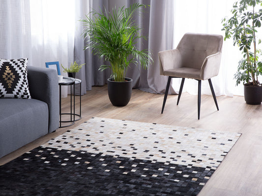 Teppich Leder schwarz-beige 160 x 230 cm Patchwork Kurzflor ERFELEK
