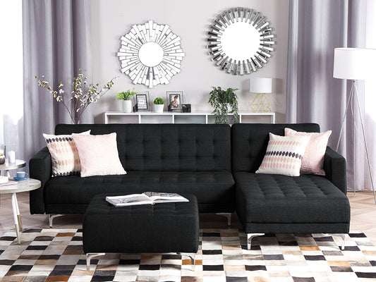 Schlafsofa Polsterbezug graphitgrau linksseitig mit Ottomane ABERDEEN