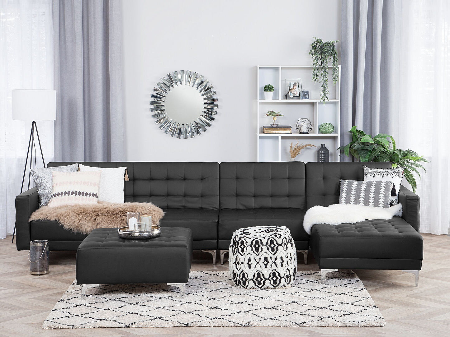 Modulsofa Kunstleder Schlaffunktion schwarz linksseitig ABERDEEN