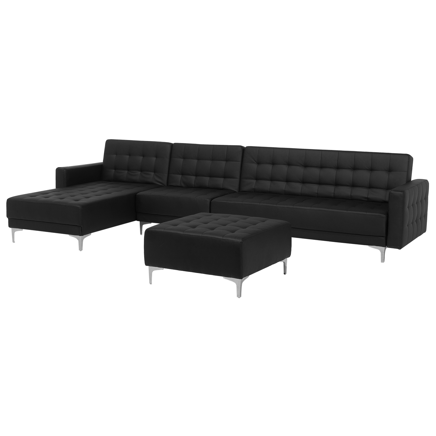 Modulsofa Kunstleder Schlaffunktion schwarz rechtsseitig Ottomane ABERDEEN