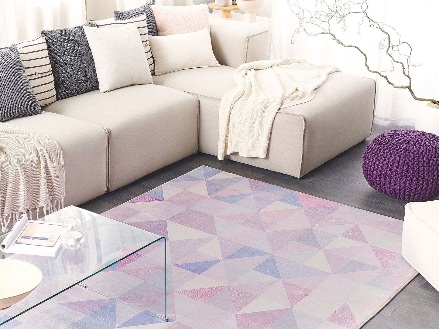 Teppich blau-grau 160 x 230 cm geometrisches Muster Kurzflor KARTEPE