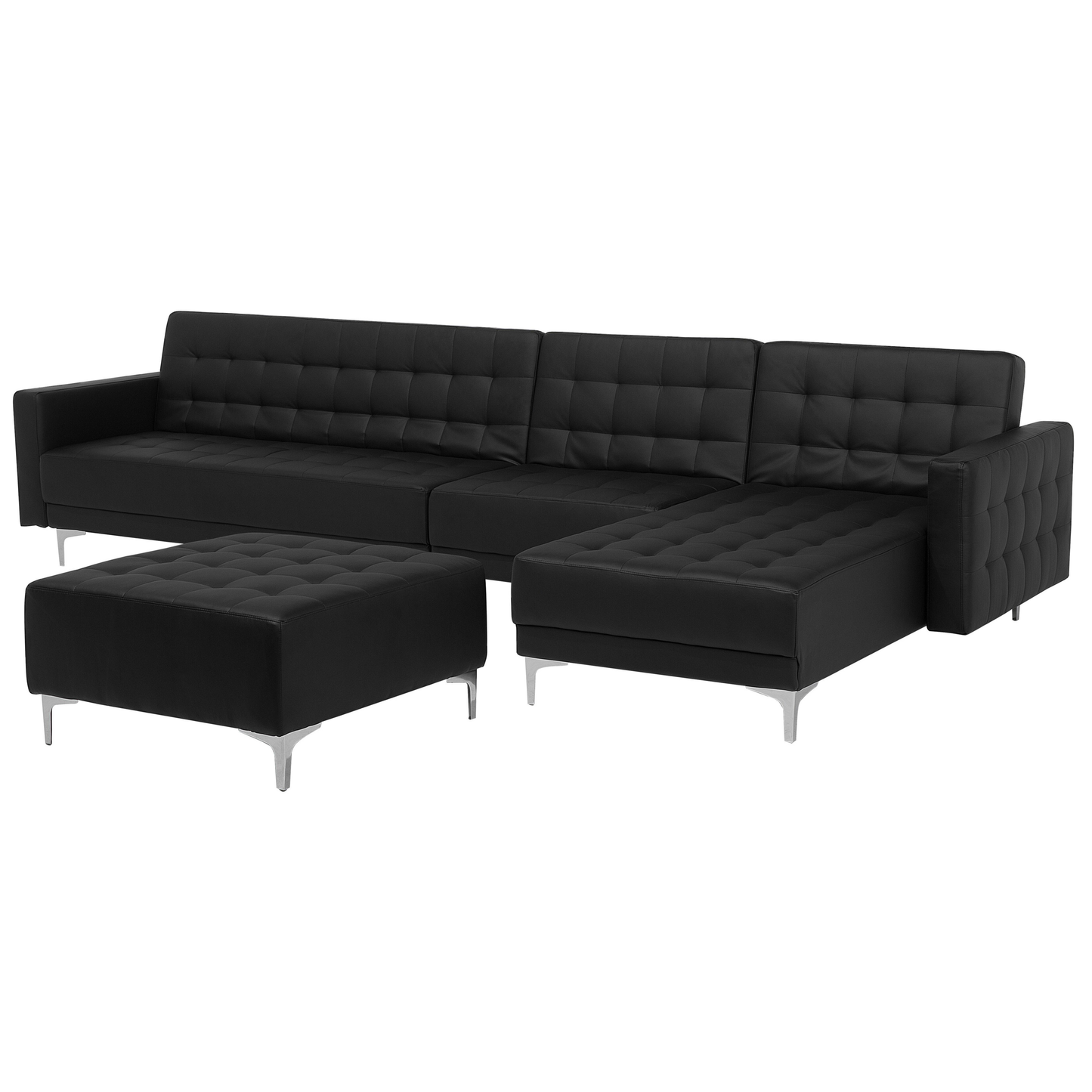 Modulsofa Kunstleder Schlaffunktion schwarz linksseitig Ottomane ABERDEEN
