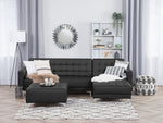 Schlafsofa Kunstleder schwarz linksseitig mit Ottomane ABERDEEN