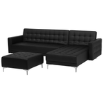 Schlafsofa Kunstleder schwarz linksseitig mit Ottomane ABERDEEN