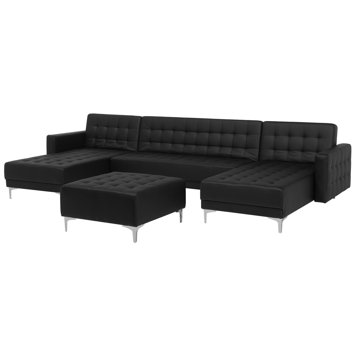 Schlafsofa U-förmig Kunstleder schwarz mit Ottomane ABERDEEN