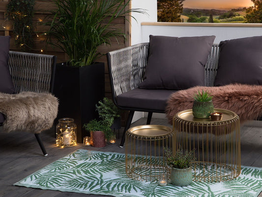 Outdoor Teppich dunkelgrün 90 x 150 cm Palmenmuster zweiseitig Kurzflor KOTA