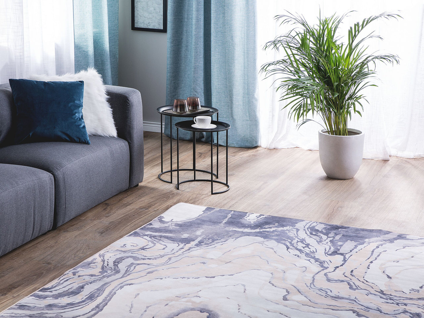 Teppich beige-blau 140 x 200 cm Kurzflor GEBZE