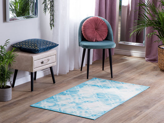 Teppich hellblau 80 x 150 cm marokkanisches Muster Kurzflor ELAZIG