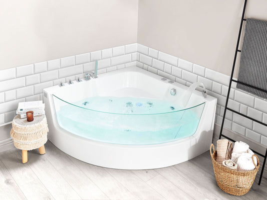 Whirlpool Badewanne weiss Eckmodell mit LED 190 x 135 cm MARINA