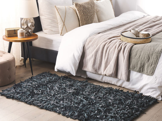 Teppich Leder schwarz 80 x 150 cm Shaggy MUT