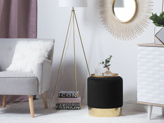 Pouf schwarz Samtstoff ⌀ 39 cm SOPHIA