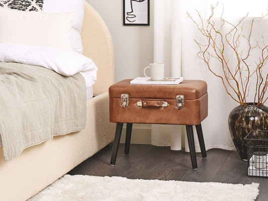 Hocker mit Stauraum Kunstleder goldbraun Koffer-Design MALLARD