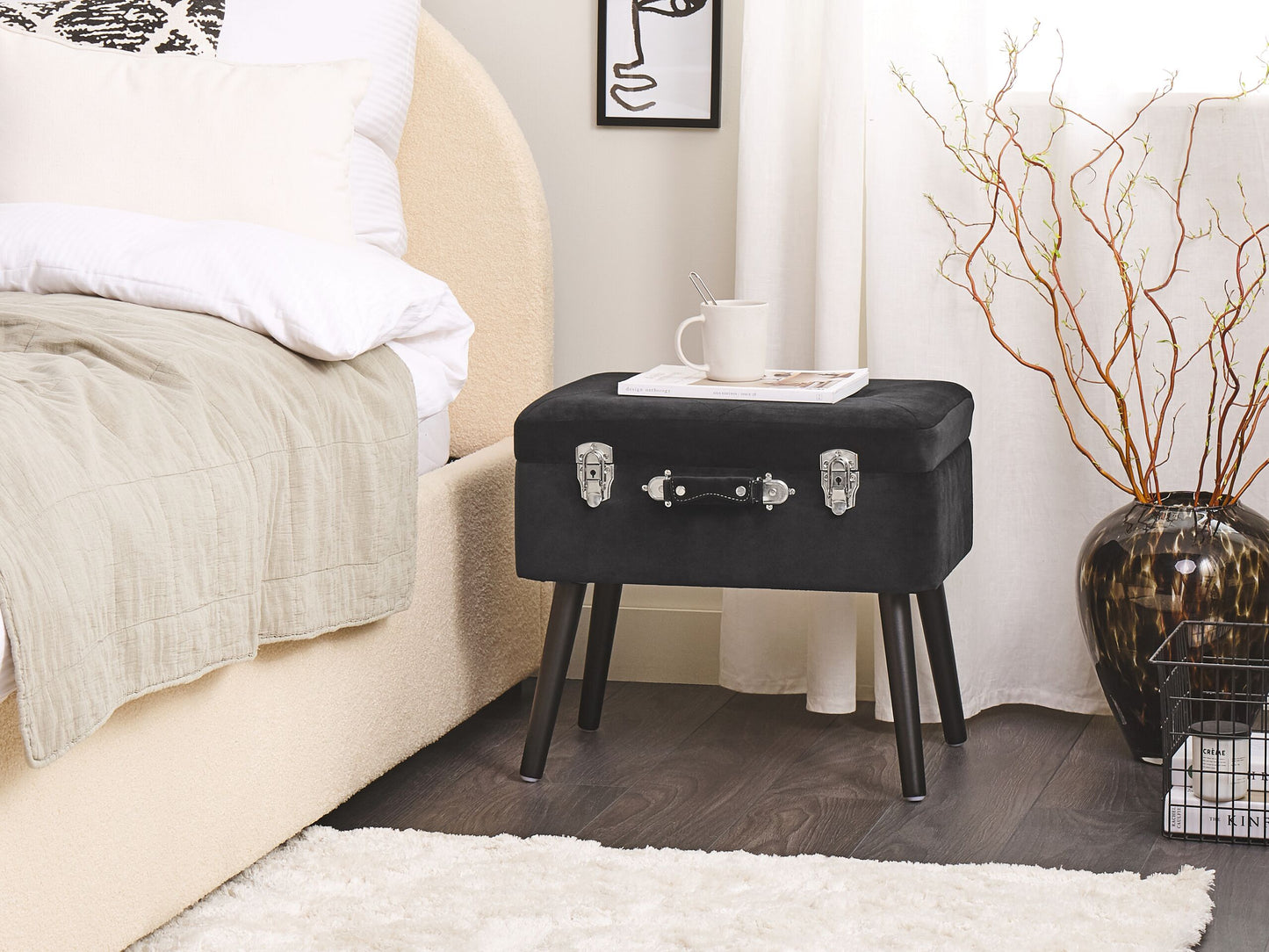Hocker mit Stauraum Samtstoff schwarz Koffer-Design MALLARD