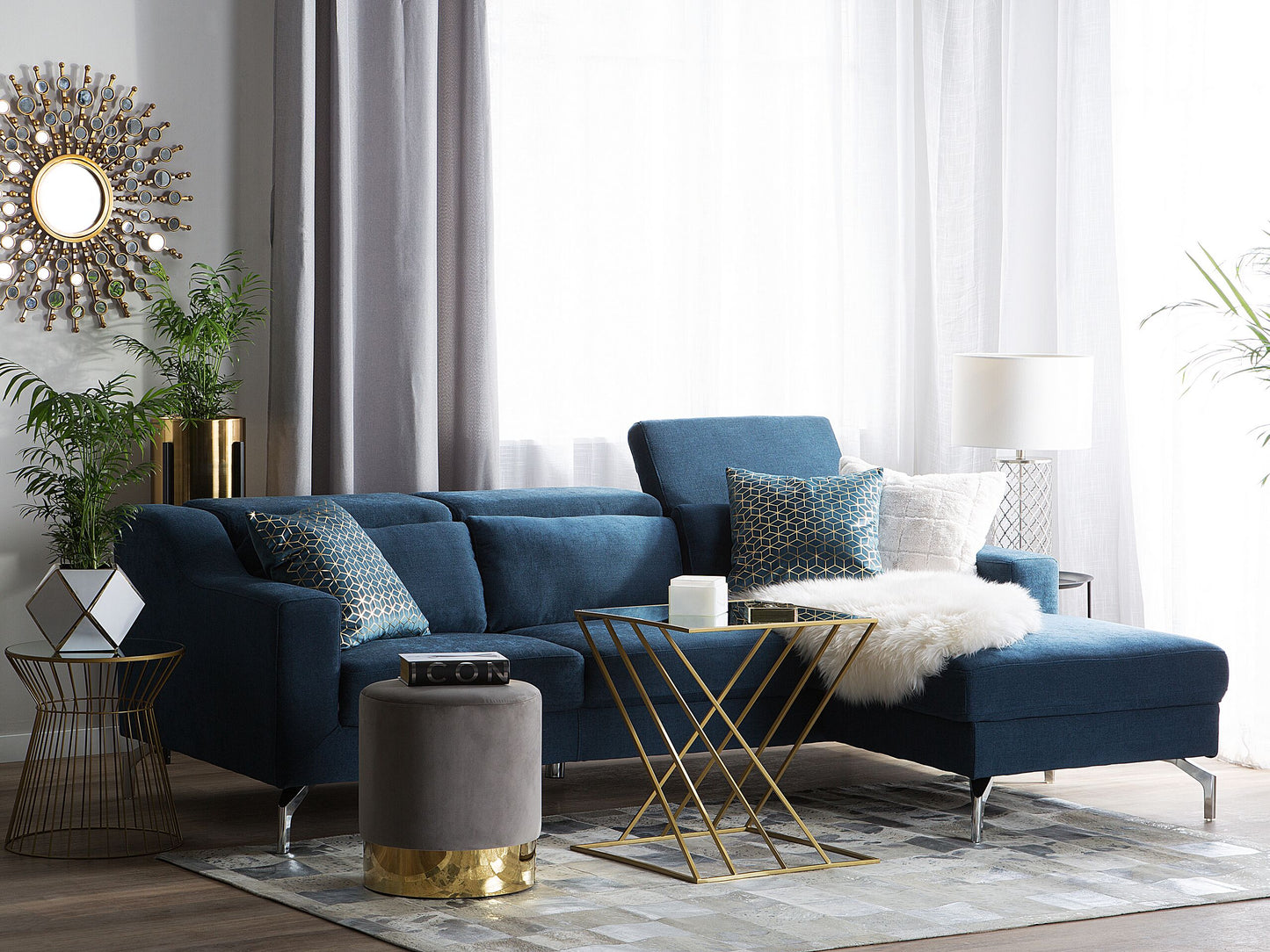 4-Sitzer Ecksofa marineblau linksseitig GLOSLI