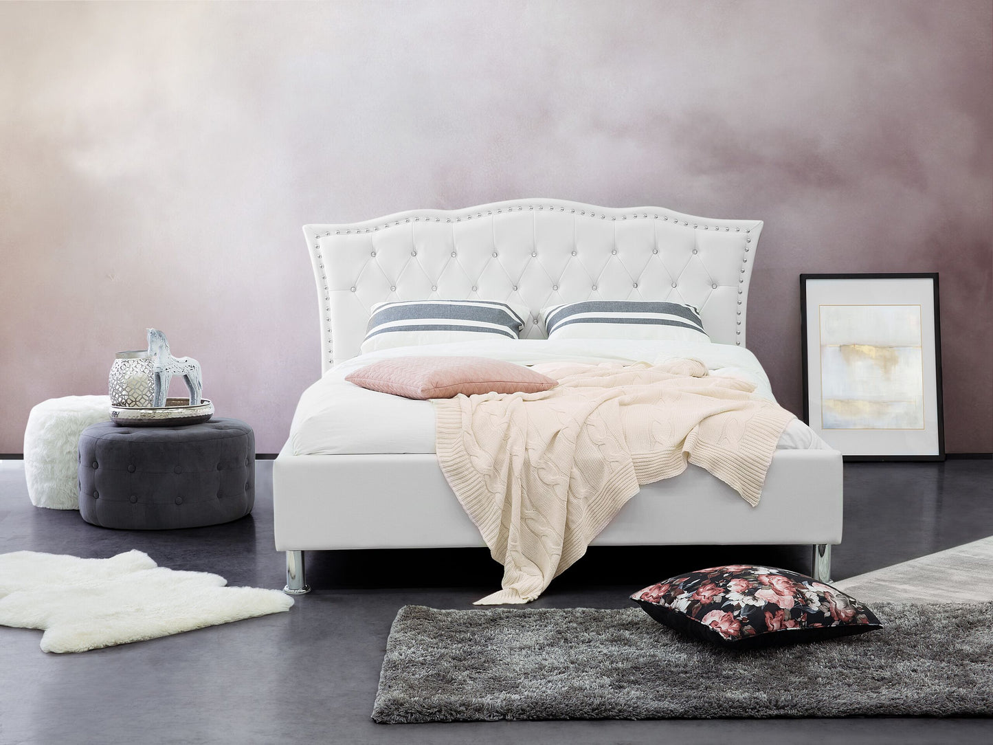 Bett mit Lattenrost Kunstleder METZ 140 x 200 cm Weiss