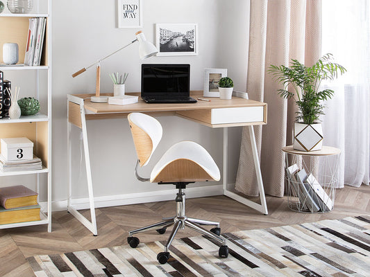 Schreibtisch weiss / heller Holzfarbton 120 x 60 cm QUITO