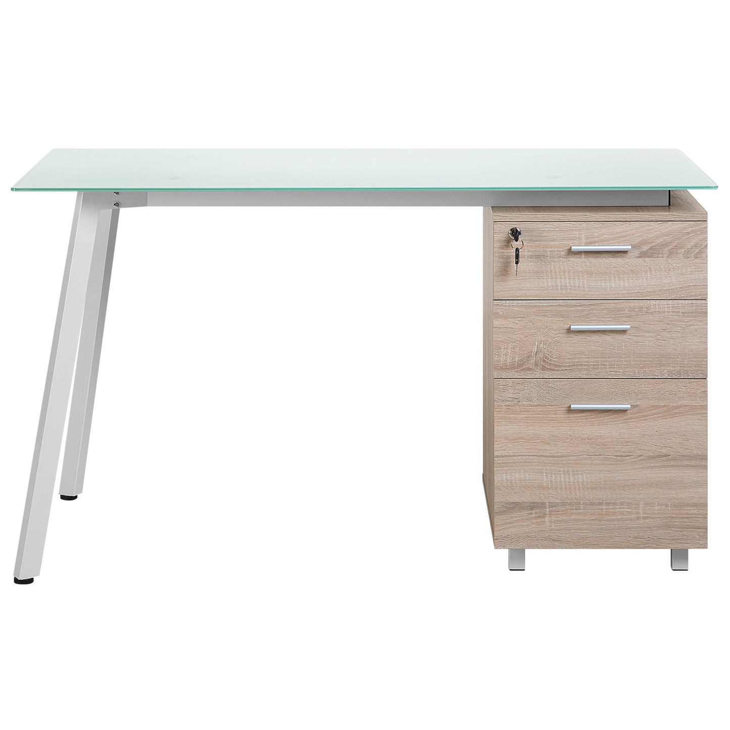 Schreibtisch weiss / heller Holzfarbton 130 x 60 cm 3 Schubladen MONTEVIDEO