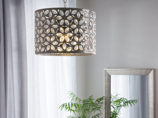 Hängelampe Nickel Blumenmuster Trommelform SAJO