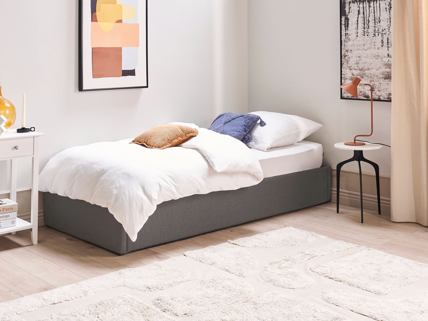Bett mit Stauraum Stoff DINAN 90 x 200 cm Dunkelgrau
