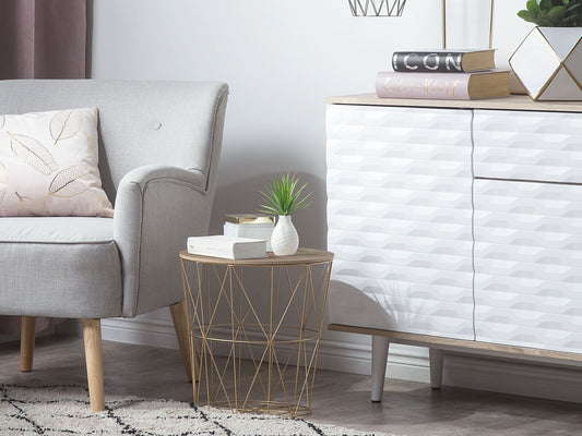 Beistelltisch gold / heller Holzfarbton ⌀ 40 cm LANARK