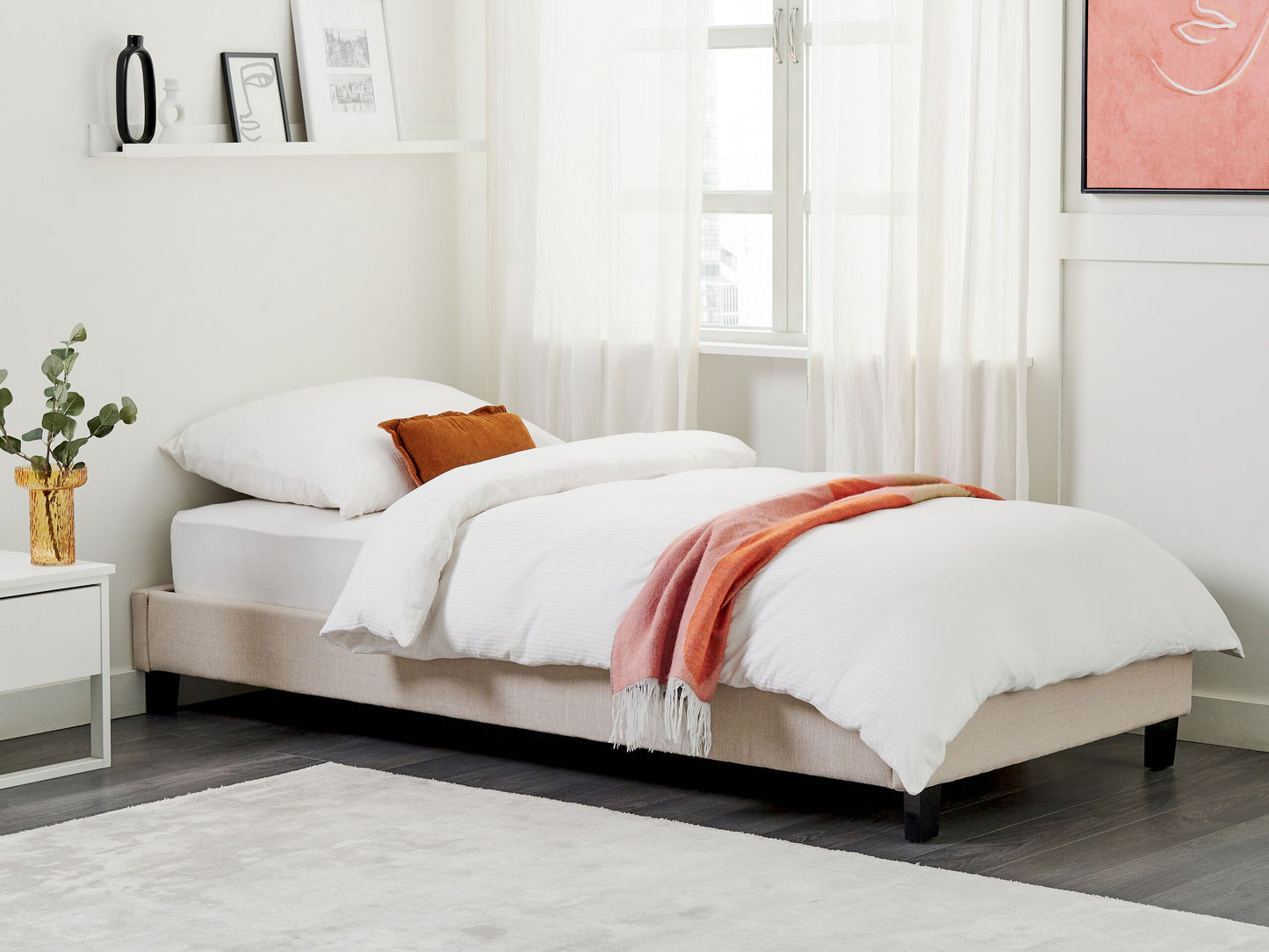 Bett mit Lattenrost Stoff ROANNE 90 x 200 cm Beige