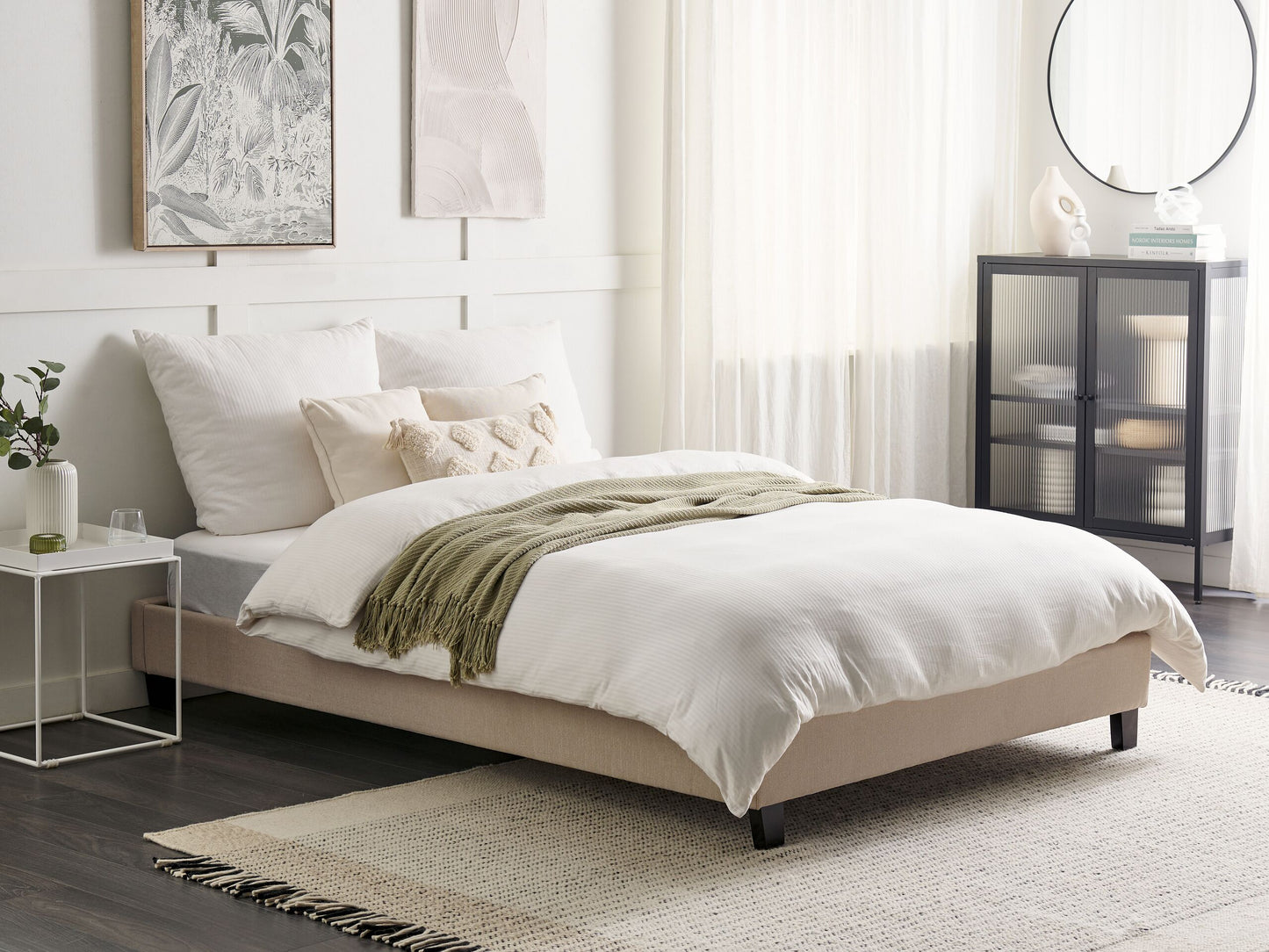 Bett mit Lattenrost Stoff ROANNE 140 x 200 cm Beige