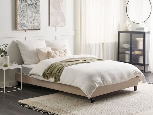 Bett mit Lattenrost Stoff ROANNE 140 x 200 cm Beige