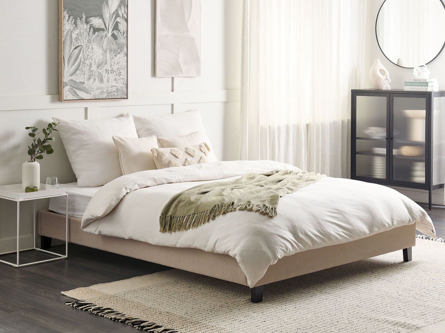 Bett mit Lattenrost Stoff ROANNE 160 x 200 cm Beige