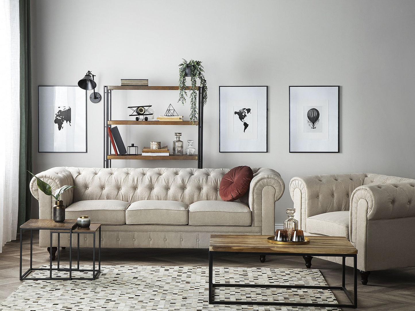 Sofa Set beige 4-Sitzer CHESTERFIELD gross