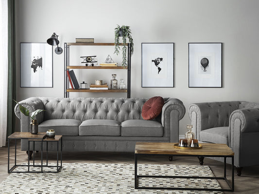 Sofa Set hellgrau 4-Sitzer CHESTERFIELD gross