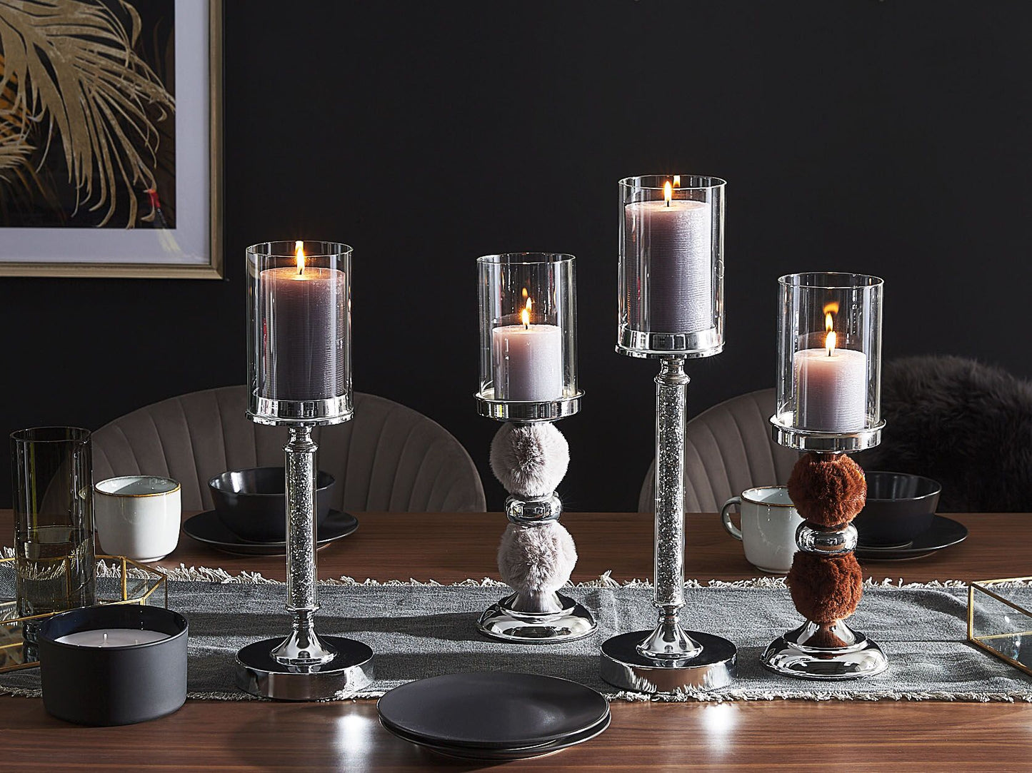Kerzenständer PADRE Glas 38 cm Silber Grau