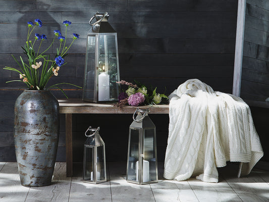 Laterne Edelstahl silber 42 cm mit Tragegriff CRETE