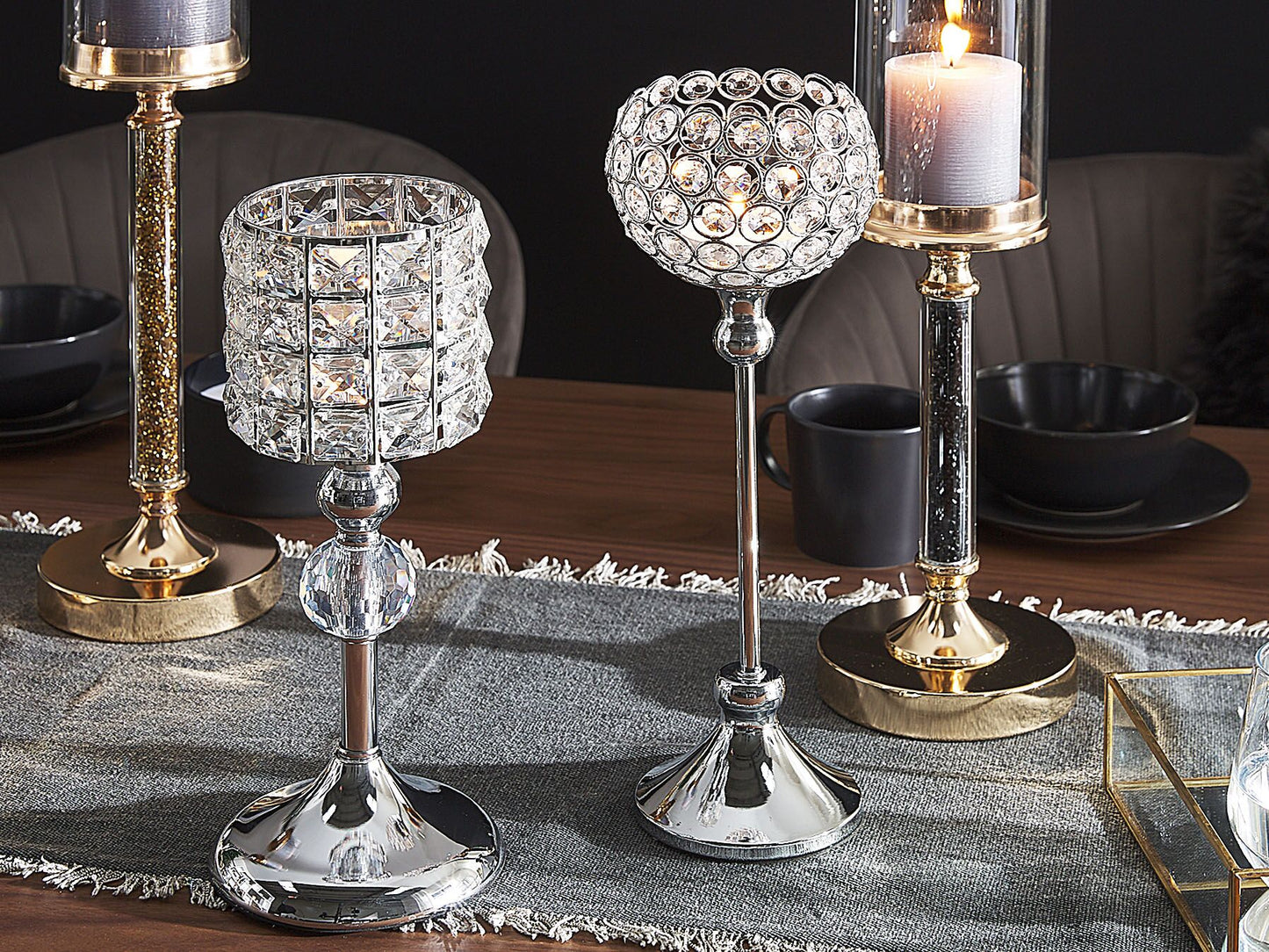 Kerzenständer AVORD Glas 33 cm Silber