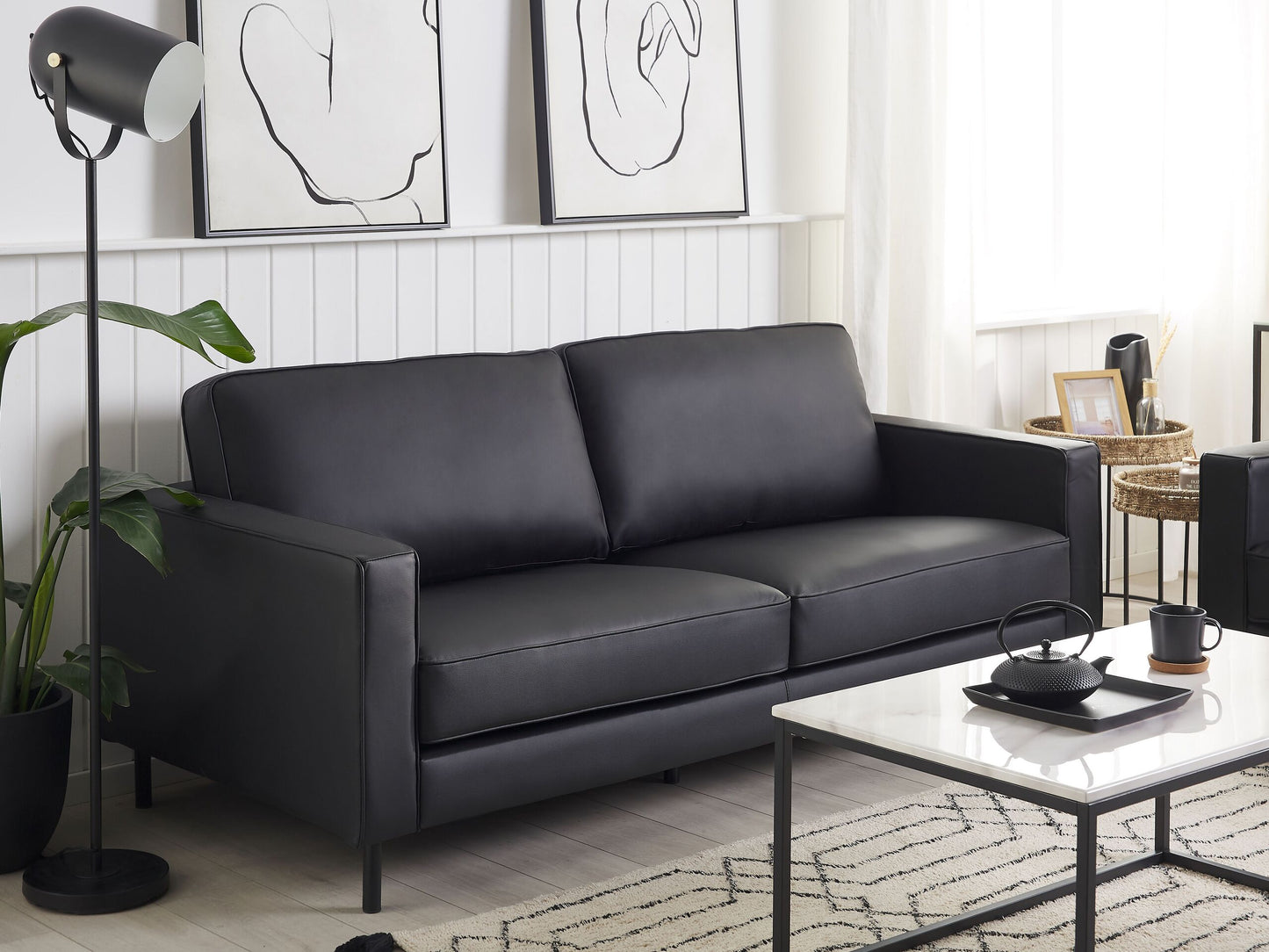 3-Sitzer Sofa Leder schwarz SAVALEN