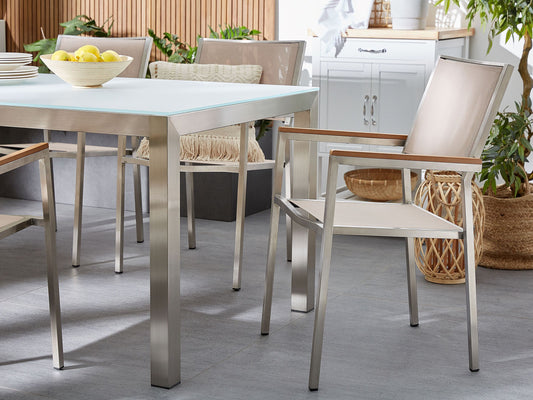 Gartenstuhl 2er Set GROSSETO Edelstahl Beige